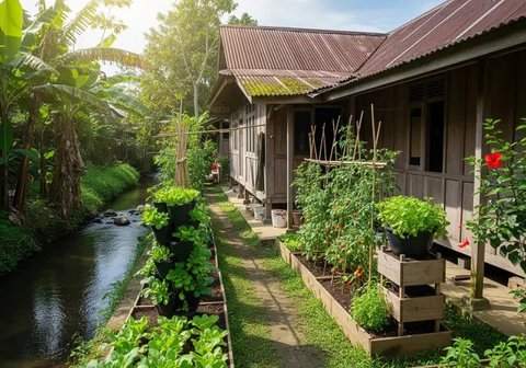 Rumah Sederhana di Desa Dekat Sungai Kecil. dok: Gemini AI