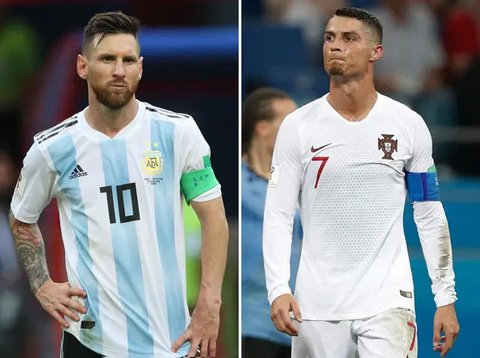 Lionel Messi, Cristiano Ronaldo, Timnas Argentina dan Timnas Portugal. (Foto by Gemini AI)