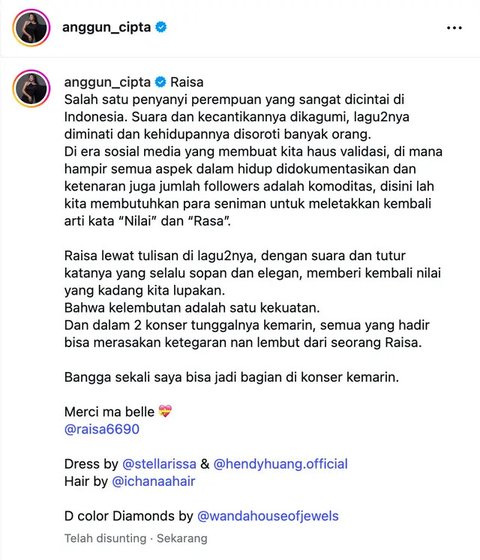 Anggun mengakui, Raisa salah satu penyanyi yang sangat dicintai masyarakat Indonesia. Tak hanya karya Raisa yang disorot, tapi juga kehidupan pribadi.
