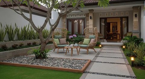 Ide Halaman Depan Rumah yang Mudah Dirawat oleh Lansia/Gemini AI