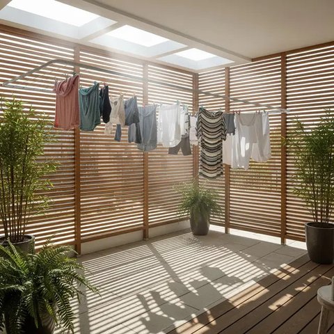 Inspirasi Area Jemuran dengan Roster Rumah Type 36. (Foto: AI)