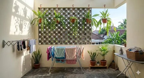 Inspirasi Area Jemuran dengan Roster Rumah Type 36. (Foto: AI)