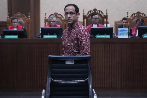 Mantan Menteri Pendidikan, Kebudayaan, Riset, dan Teknologi (Mendikbudristek), Nadiem Makarim di Pengadilan Tipikor Jakarta, Selasa (30/6/2026). (Liputan6.com/Radityo)
