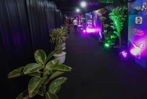 Deretan bibit pohon terlihat memenuhi area perayaan HUT ke-31 Indosiar di Studio 6 Emtek City, Daan Mogot, Jakarta Barat, Minggu (11/01/2026).