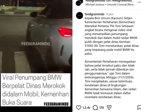 Viral BMW putih berpelat Kemhan sopir asyik merokok