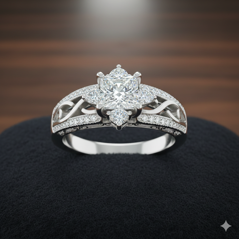 Cincin Pernikahan Berlian Emas Putih Quatro Firmo