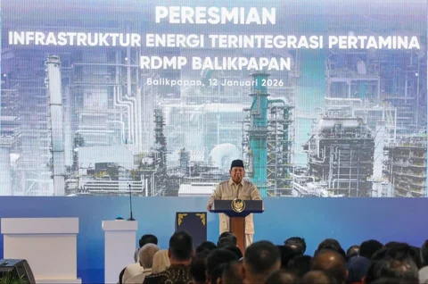Presiden Prabowo Subianto saat peresmian RDMP Balikpapan, Kalimantan Timur, Senin (12/01/2026).