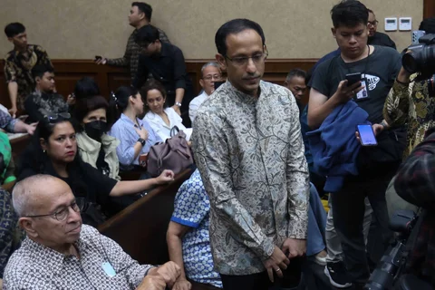 Terdakwa kasus dugaan korupsi dalam digitalisasi pendidikan pengadaan laptop Chromebook Nadiem Makarim saat mengikuti sidang lanjutan di Pengadilan Tipikor, Jakarta, Senin (19/1/2026)