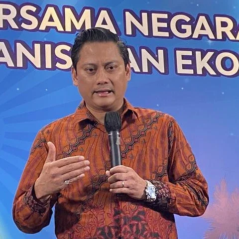 Menteri Keuangan (Menkeu) Purbaya Yudhi Sadewa dalam acara 1 Tahun Pemerintahan Prabowo-Gibran, di Jakarta, Kamis (16/10/2025). (Liputan6.com/Tira)