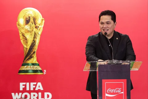 Menpora Erick Thohir saat Trophy Tour di Jakarta International Convention Center (JICC), Senayan, Jakarta, Kamis (22/1/2026).
