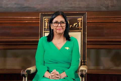 Presiden Sementara Venezuela  Delcy Rodriguez saat  sidang Majelis Nasional di Caracas, Venezuela, Senin (05/01/2026).