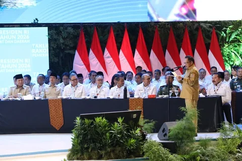 Mendagri Tito Karnavian saat Rakornas Pemerintah Pusat dan Daerah Tahun 2026