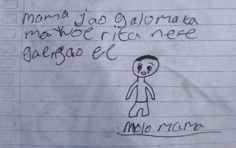 Tulisan tangan YBS (10), siswa kelas IV pada salah satu sekolah dasar di Kabupaten Ngada, Nusa Tenggara Timur (NTT), sebelum ditemukan tewas gantung diri. (Liputan6.com/ Ola Keda)