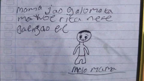 Tulisan tangan YBS (10), siswa kelas IV pada salah satu sekolah dasar di Kabupaten Ngada, Nusa Tenggara Timur (NTT), sebelum ditemukan tewas gantung diri. (Liputan6.com/ Ola Keda)