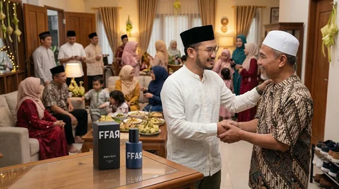 Suasana silaturahmi di Hari Raya Idul Fitri.