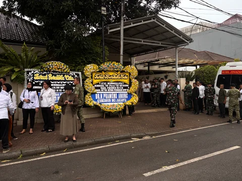 Rumah duka Wakil Presiden ke-6 RI, Try Sutrisno, di Jalan Purwakarta, Menteng, Jakarta Pusat