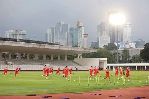Pemain Timnas Indonesia menggelar sesi Latihan untuk FIFA Series 2026 Stadion Madya, Komplek Gelora Bung Karno, Jakarta, Kamis (26/3/2026).