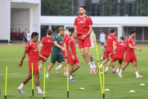 Pemain Timnas Indonesia menggelar sesi Latihan untuk FIFA Series 2026 Stadion Madya, Komplek Gelora Bung Karno, Jakarta, Kamis (26/3/2026).