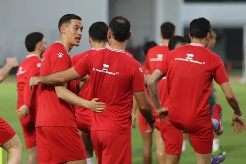 Pemain Timnas Indonesia menggelar sesi Latihan untuk FIFA Series 2026 Stadion Madya, Komplek Gelora Bung Karno, Jakarta, Kamis (26/3/2026).