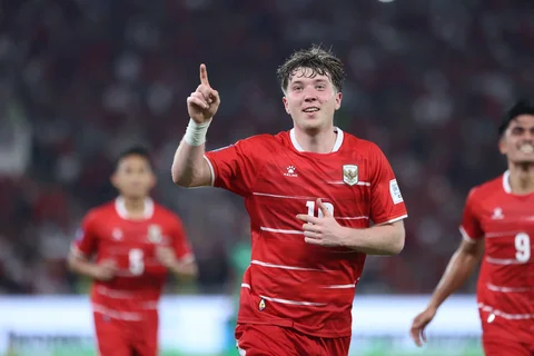Pesepak bola Timnas Indonesia Maura Zijlstra melakukan selebrasi usai menggolkan gawang  Saint Kitts and Nevis saat pertandingan FIFA Series 2026 di Stadion Utama Gelora Bung Karno (SUGBK), Senayan, Jakarta, Jumat (27/3/2026).