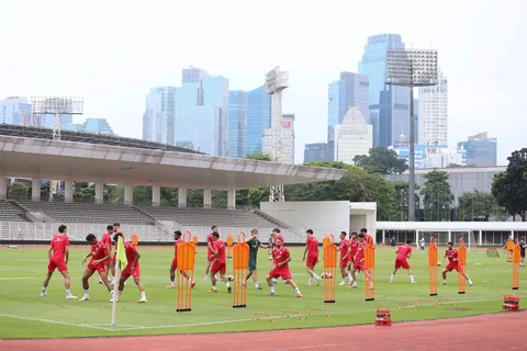 Sejumlah pesepak bola Timnas Indonesia mengikuti latihan jelang laga FIFA Series di Stadion Madya, Senayan, Jakarta, Minggu (29/3/2026)