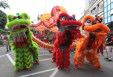Penampilan barongsai dan liong pada acara perayaan Cap Go Meh Jakarta di kawasan Pancoran Chinatown Point Mall, Jakarta, Selasa (3/3/2026).