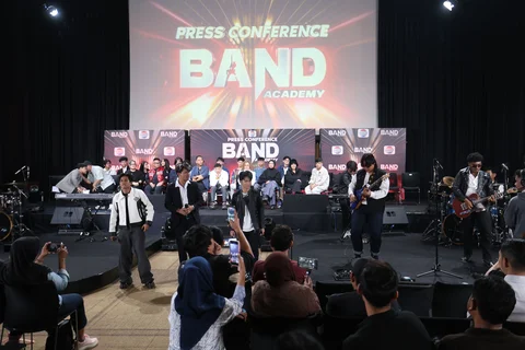 Konferensi pers program Band Academy di Studio 8 SCTV Tower, Jakarta, Kamis (02/04/2026).