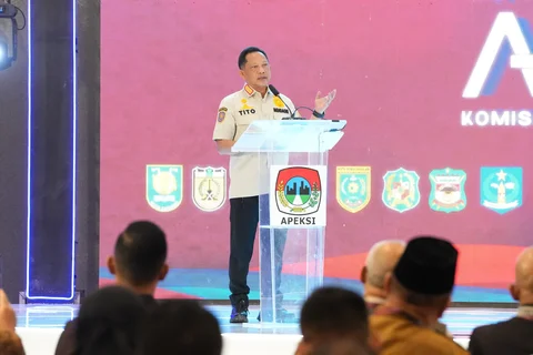 Mendagri Tito Karnavian saat menyampaikan sambutan kunci pada Rapat Kerja APEKSI Komisariat Wilayah I