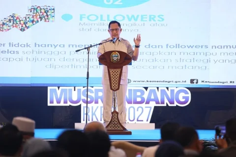 Mendagri Tito Karnavian saat memberikan sambutan dalam acara Musrenbang RKPD Provinsi Sumut Tahun 2027