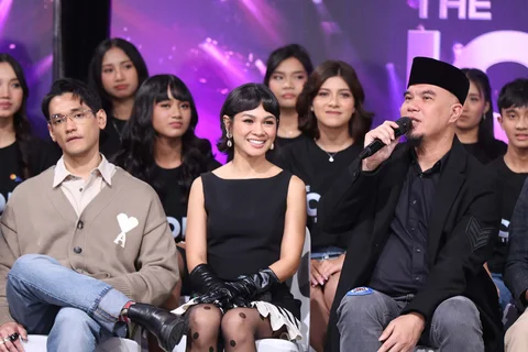 Musisi Ahmad Dhani saat konpers The Icon Indonesia di Studio Lantai 8 SCTV Tower. Jakarta, Senin (06/04/2026).