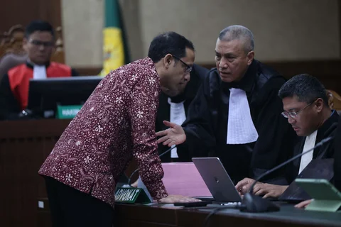 Mantan Menteri Pendidikan dan Kebudayaan era Presiden ke-7 RI Nadiem Anwar Makarim saat mengikuti sidang tuntutan di Pengadilan Tipikor, Jakarta, Rabu (13/05/2026).