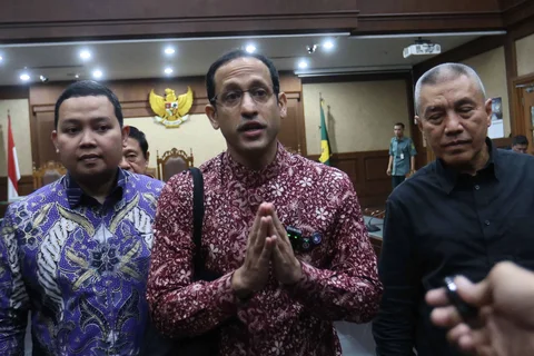 Mantan Menteri Pendidikan dan Kebudayaan era Presiden ke-7 RI Nadiem Anwar Makarimusai mengikuti sidang tuntutan di Pengadilan Tipikor, Jakarta, Rabu (13/05/2026).
