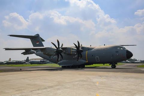Pesawat kargo Airbus A400M MRTT di Lanud Halim Perdanakusuma, Jakarta, Senin (18/05/2026).