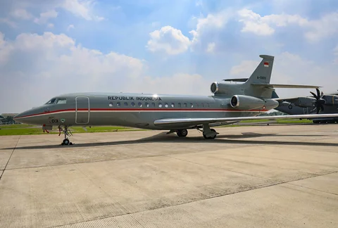 Pesawat Falcon 8X di Lanud Halim Perdanakusuma, Jakarta, Senin (18/05/2026).