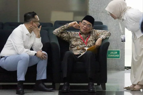 Penasihat Khusus Presiden Bidang Haji, Muhadjir Effendy, sesaat setelah tiba di Gedung Merah Putih Komisi Pemberantasan Korupsi (KPK), Jakarta, Senin (18/5/2026).