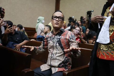 Mantan Wakil Menteri Ketenagakerjaan (Wamenaker) Immanuel Ebenezer Gerungan alias Noel saat menghadiri sidang  tuntutan atas kasus dugaan pemerasan dan penerimaan gratifikasi terkait pengurusan sertifikat K3 di kementerian Ketenagakerjaan di Pengadilan Tipikor Jakarta, Senin (18.05/2026).