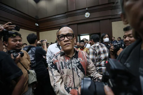 Mantan Wakil Menteri Ketenagakerjaan (Wamenaker) Immanuel Ebenezer Gerungan alias Noel saat menghadiri sidang  tuntutan atas kasus dugaan pemerasan dan penerimaan gratifikasi terkait pengurusan sertifikat K3 di kementerian Ketenagakerjaan di Pengadilan Tipikor Jakarta, Senin (18.05/2026).