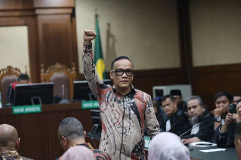 Mantan Wakil Menteri Ketenagakerjaan (Wamenaker) Immanuel Ebenezer Gerungan alias Noel saat menghadiri sidang  tuntutan atas kasus dugaan pemerasan dan penerimaan gratifikasi terkait pengurusan sertifikat K3 di kementerian Ketenagakerjaan di Pengadilan Tipikor Jakarta, Senin (18.05/2026).