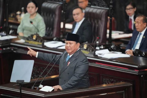 Presiden Prabowo Subianto saat menghadiri  Rapat Paripurna ke-19 DPR RI Masa Persidangan V Tahun Sidang 2025-2026 di kompleks Parlemen, Jakarta, Rabu (20/5/2026).