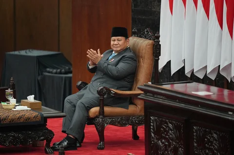 Presiden Prabowo Subianto saat menghadiri  Rapat Paripurna ke-19 DPR RI Masa Persidangan V Tahun Sidang 2025-2026 di kompleks Parlemen, Jakarta, Rabu (20/5/2026).