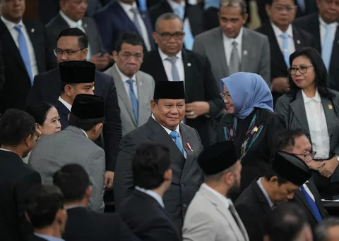 Presiden Prabowo Subianto saat menghadiri  Rapat Paripurna ke-19 DPR RI Masa Persidangan V Tahun Sidang 2025-2026 di kompleks Parlemen, Jakarta, Rabu (20/5/2026).