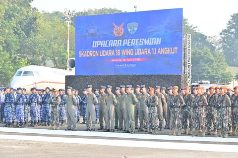 Peresmian Skadron Udara 18 Wing Udara 1.1 Angkut di Lanud Halim Perdanakusuma, Jakarta, Kamis (18/6/2026).