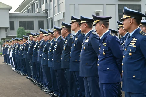Personel Koopsudnas dan Kohanudnas mengikuti upacara peringatan Hari Lahir Pancasila 2026  di Makoopsudnas, Halim Perdanakusuma, Jakarta, Senin (1/6/2026).