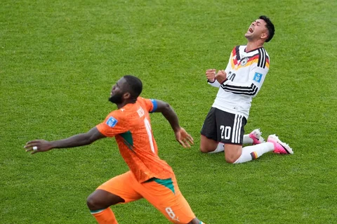 Pemain Jerman Nadiem merayakan golnya selama pertandingan sepak bola Grup E Piala Dunia antara Jerman dan Pantai Gading di Toronto, Sabtu, (20/06/2026).