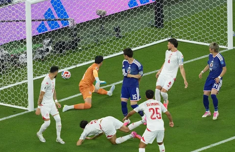 Pemain Jepang Daichi Kamada mencetak gol pembuka selama pertandingan sepak bola Grup F Piala Dunia antara Tunisia dan Jepang di Guadalupe, dekat Monterrey, Meksiko, Sabtu (20/06/2026).