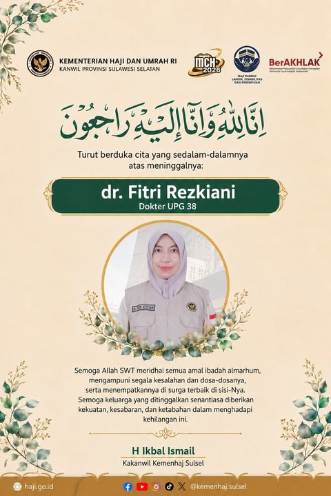 Kabar Duka, Dokter Petugas Kloter 38 Debarkasi Makassar Meninggal di Mekkah