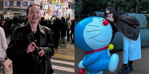 Potret Seru Enzy Storia Liburan Bareng Bestie ke Jepang, Suami Tak Ikut - Bahagia Banget Pose Bareng Patung Doraemon