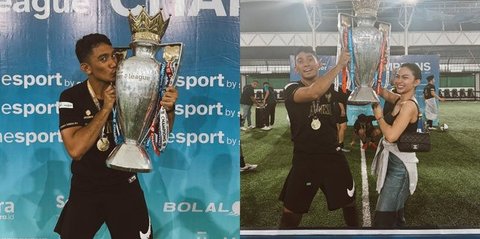 Potret Ariel Tatum Ikut Angkat Piala Rayakan Kemenangan Daffa Wardhana saat Tanding Bola