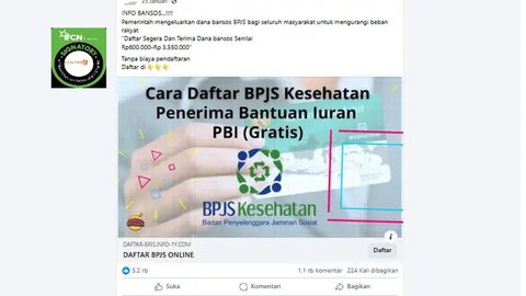 Cek Fakta: Tidak Benar Link Pembagian Bansos dari BPJS Rp3,55 Juta