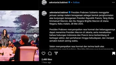 Potret Cantik Anggun C. Sasmi Sambut Kedatangan Presiden Emmanuel Macron saat Gala Dinner dengan Prabowo Subianto di Istana Negara
